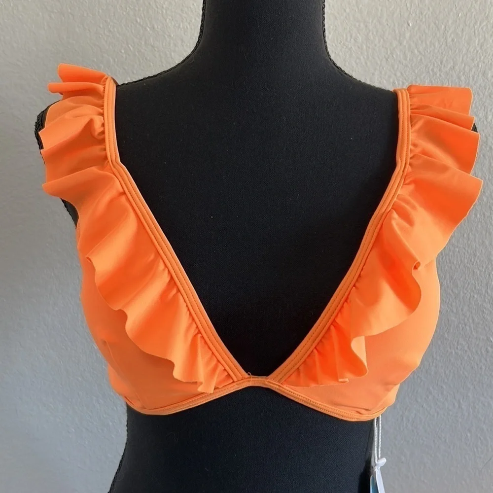 NWT Cupshe Neon Orange Ruffle Bikini Top Size XL